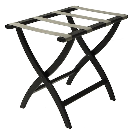 Wooden Mallet 20 in. Designer Curve Leg Luggage Rack with Gray Straps - Black LR2-BKGRY